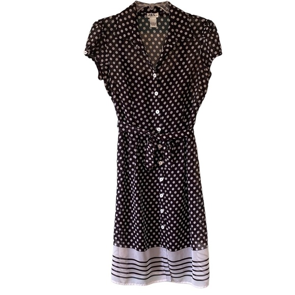 Vintage Dresses & Skirts - Vintage Y2K Polka Dot Button Down Dress Brown & White Sz 10